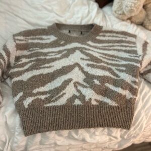 Brown and White Zebra Print Sweater